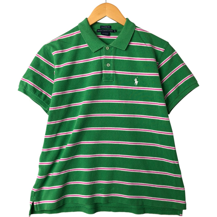 Ralph Lauren RALPH LAUREN SPORT CLASSIC FIT short sleeve striped polo shirt women's XL equivalent cotton green type Vintage Second Hand