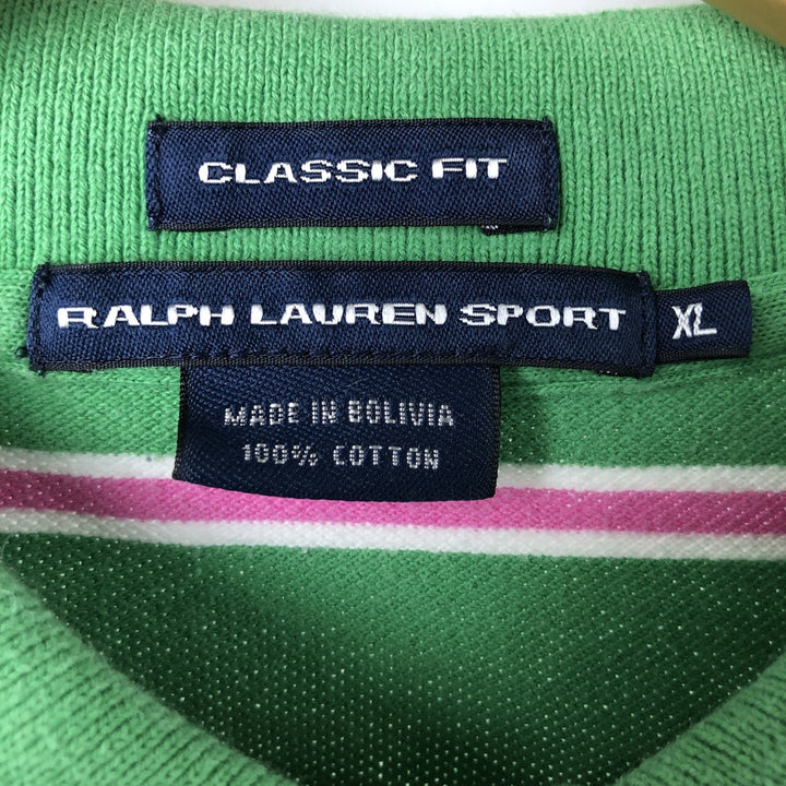 Ralph Lauren RALPH LAUREN SPORT CLASSIC FIT short sleeve striped polo shirt women's XL equivalent cotton green type Vintage Second Hand