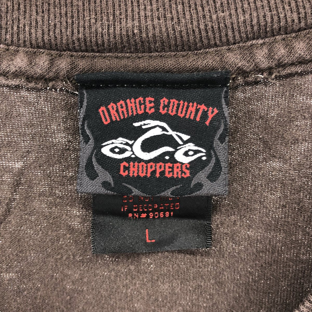 00'S ORANGE COUNTY CHOPPERS back print long sleeve T-shirt, men's size L cotton brown type Vintage Second Hand