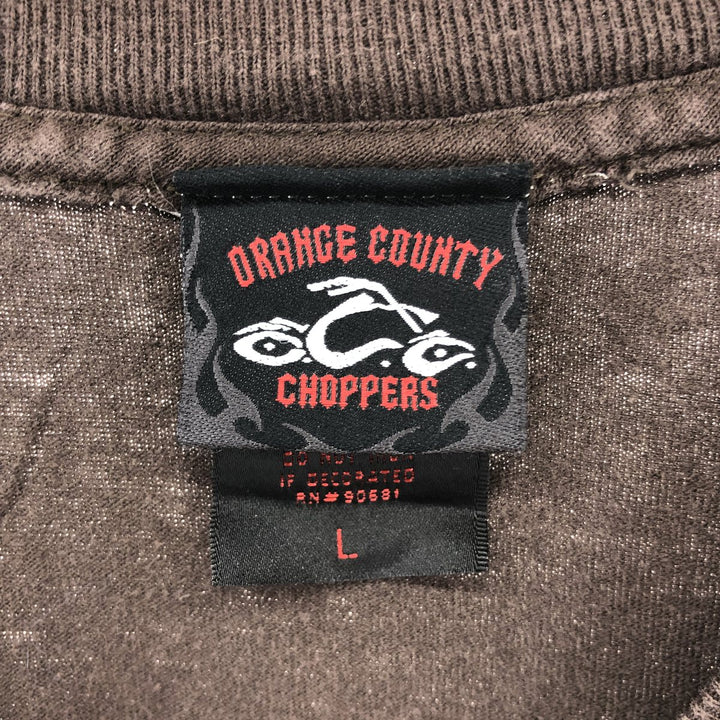 00'S ORANGE COUNTY CHOPPERS back print long sleeve T-shirt, men's size L cotton brown type Vintage Second Hand