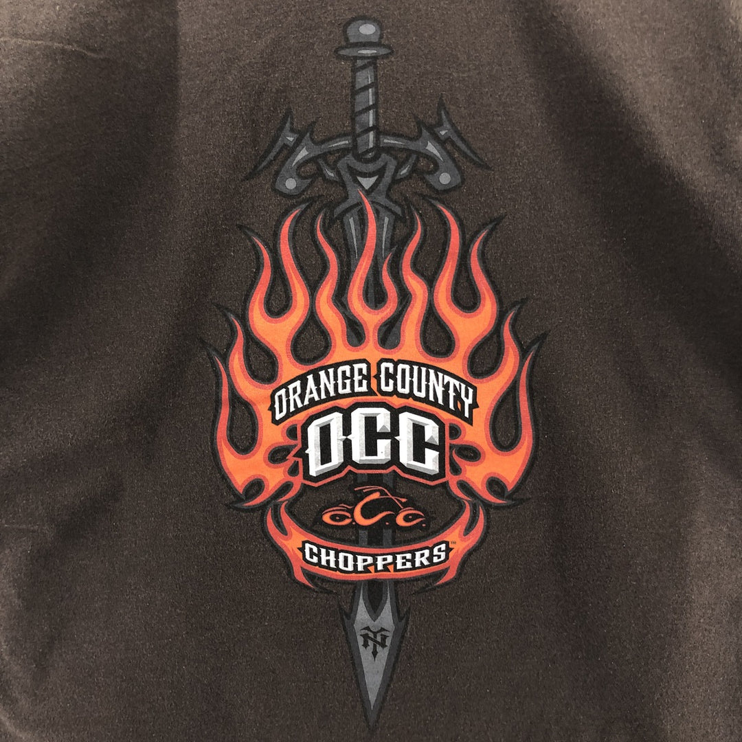 00'S ORANGE COUNTY CHOPPERS back print long sleeve T-shirt, men's size L cotton brown type Vintage Second Hand