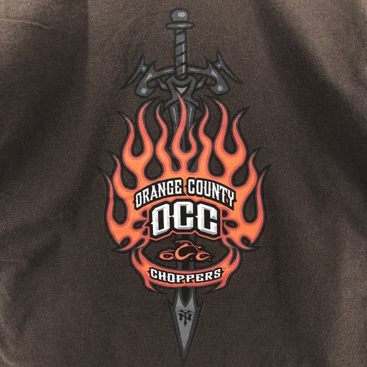 00'S ORANGE COUNTY CHOPPERS back print long sleeve T-shirt, men's size L cotton brown type Vintage Second Hand