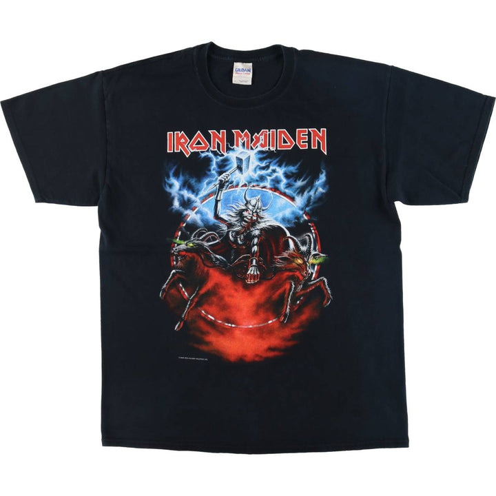 00'S Gildan IRON MAIDEN Print Band T-Shirt, Men's L Size cotton black type Vintage Second Hand