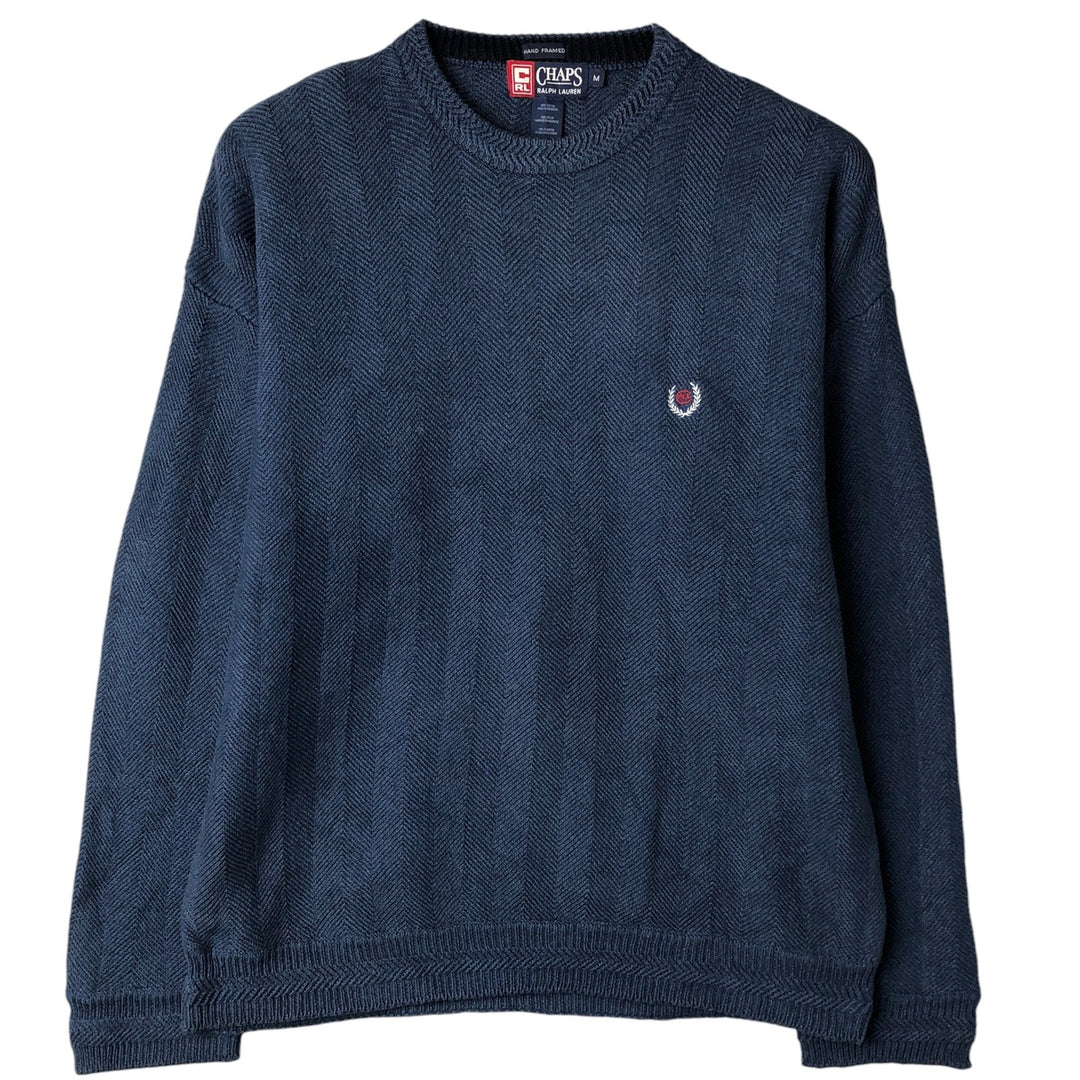 Ralph Lauren CHAPS herringbone cotton knit sweater, men's size M cotton Navy blue Vintage Second Hand