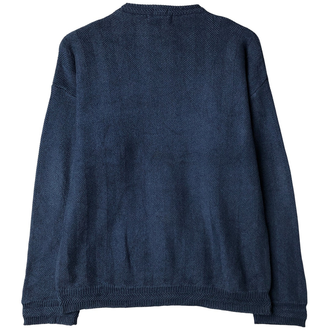 Ralph Lauren CHAPS herringbone cotton knit sweater, men's size M cotton Navy blue Vintage Second Hand
