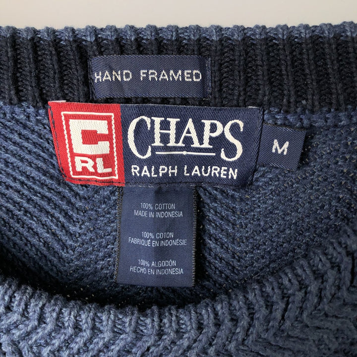 Ralph Lauren CHAPS herringbone cotton knit sweater, men's size M cotton Navy blue Vintage Second Hand