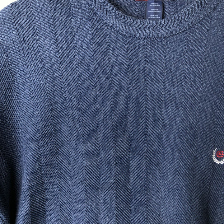 Ralph Lauren CHAPS herringbone cotton knit sweater, men's size M cotton Navy blue Vintage Second Hand