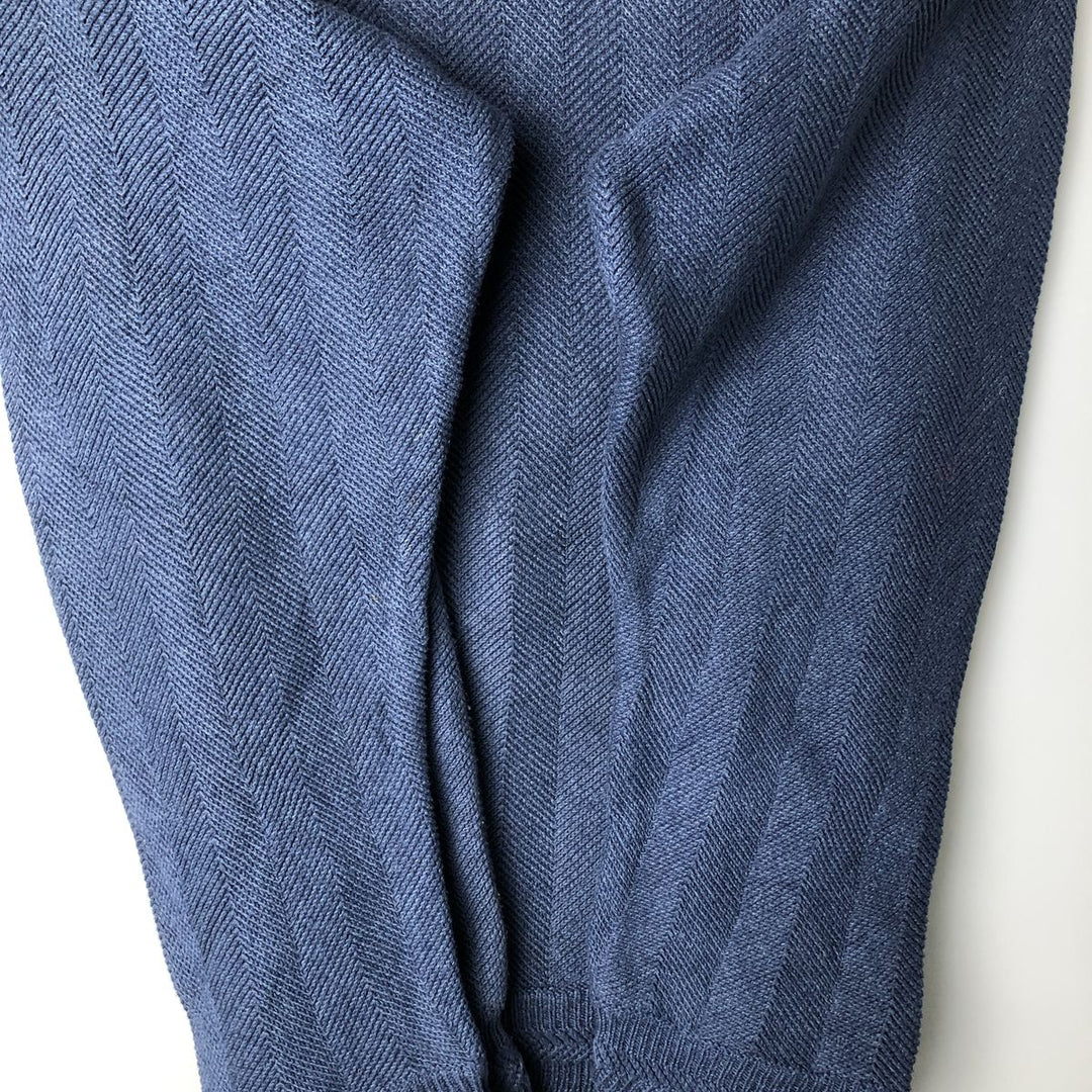 Ralph Lauren CHAPS herringbone cotton knit sweater, men's size M cotton Navy blue Vintage Second Hand