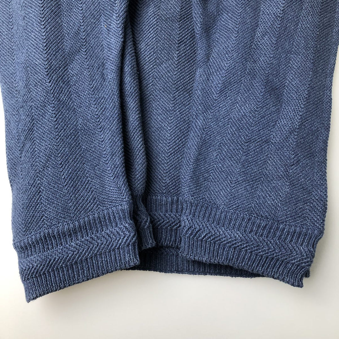 Ralph Lauren CHAPS herringbone cotton knit sweater, men's size M cotton Navy blue Vintage Second Hand
