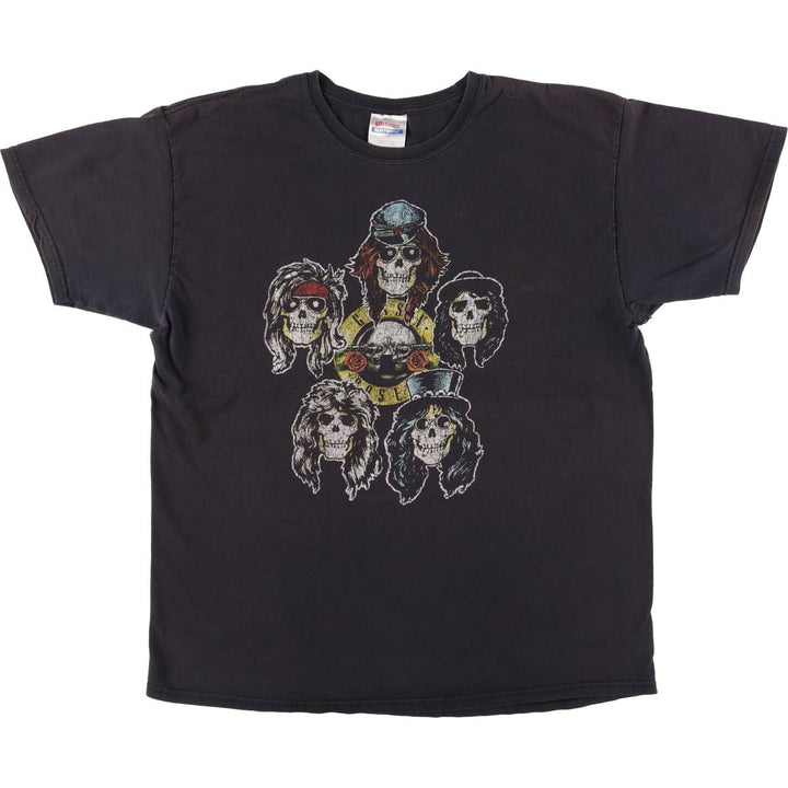 00'S Hanes GUNS N' ROSES Skull Pattern Band T-shirt, Men's L size cotton black type Vintage Second Hand