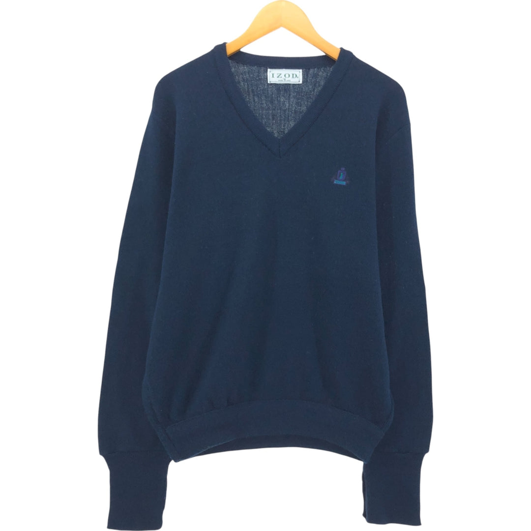 Vintage 90'S IZOD V-neck acrylic knit sweater, made in the USA, size M, men's acrylic navy blue type Vintage Second Hand
