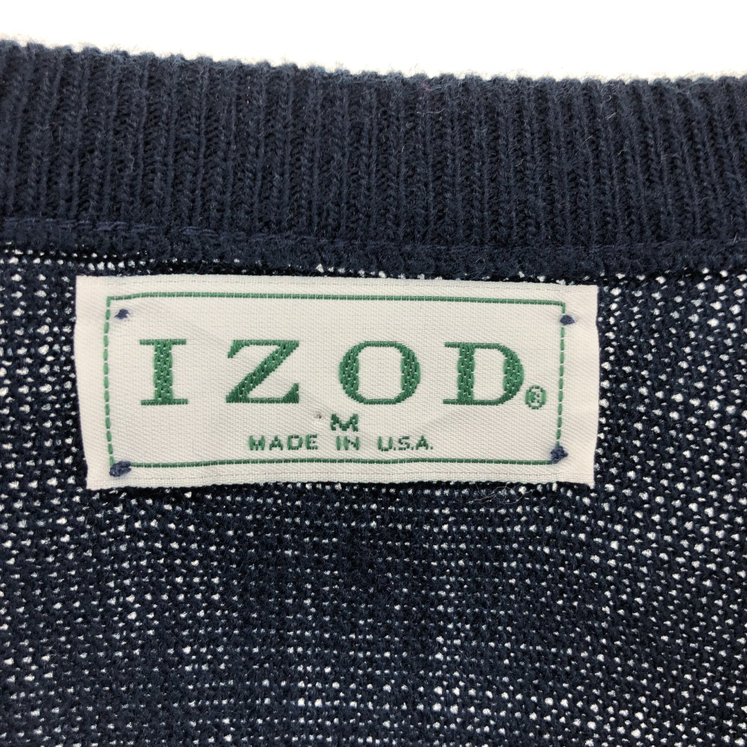 Vintage 90'S IZOD V-neck acrylic knit sweater, made in the USA, size M, men's acrylic navy blue type Vintage Second Hand