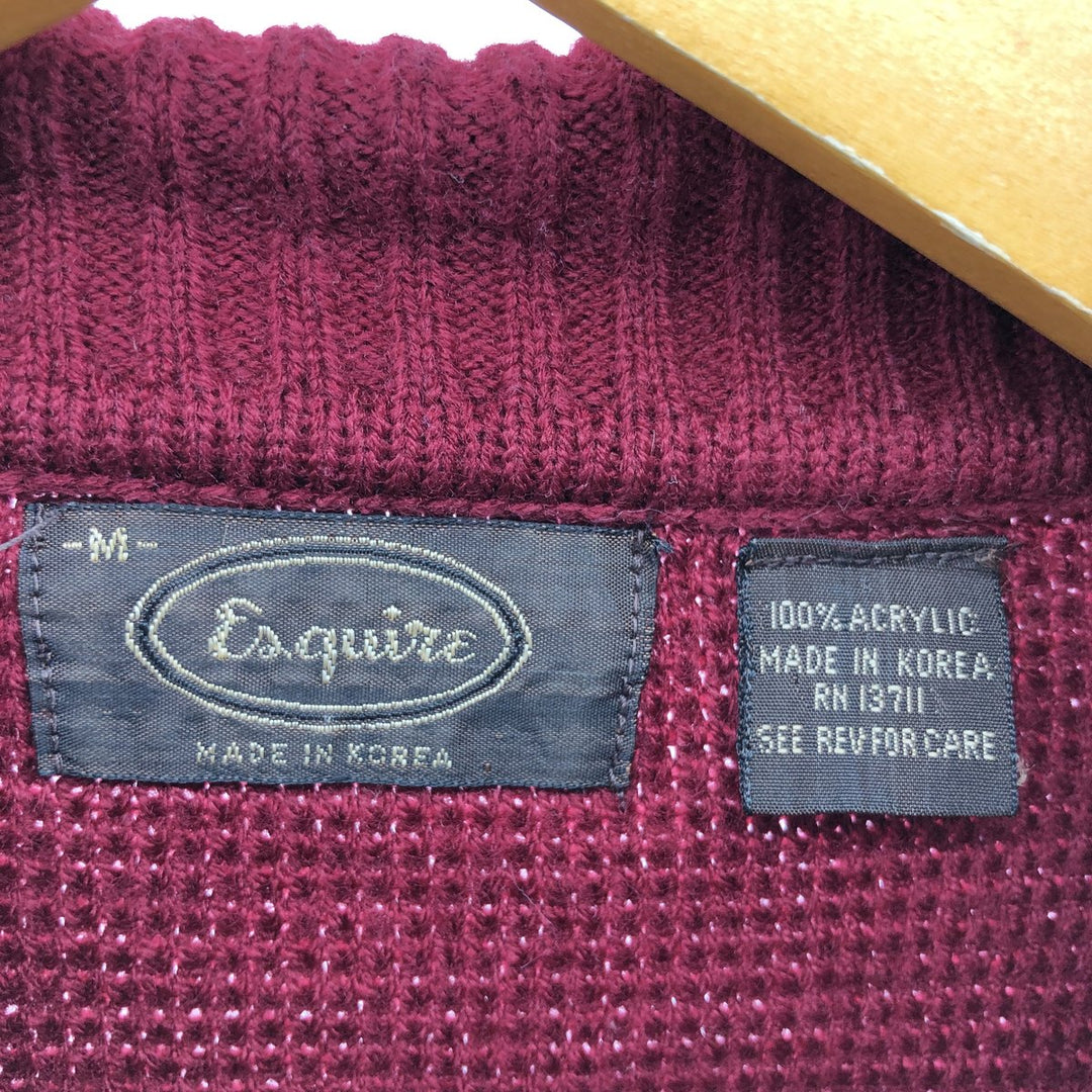 Esquire Men's Vintage Polo Knit Sweater, Size Medium acrylic Red type red-purple Vintage Second Hand