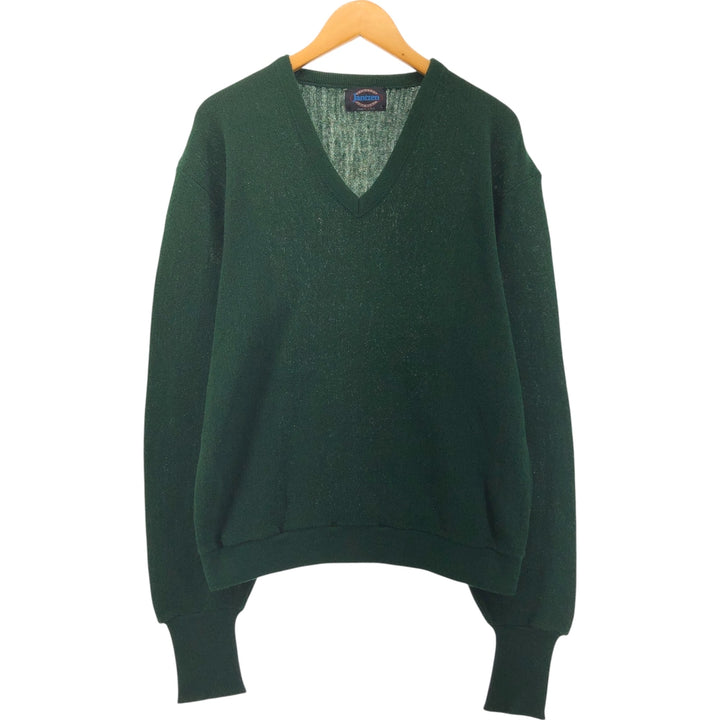 Vintage 1980'S Jantzen V-neck acrylic knit sweater, made in the USA, size L, men's unclear green type Vintage Second Hand