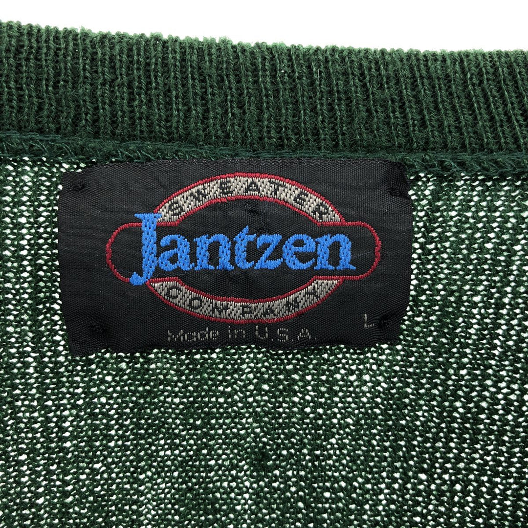 Vintage 1980'S Jantzen V-neck acrylic knit sweater, made in the USA, size L, men's unclear green type Vintage Second Hand