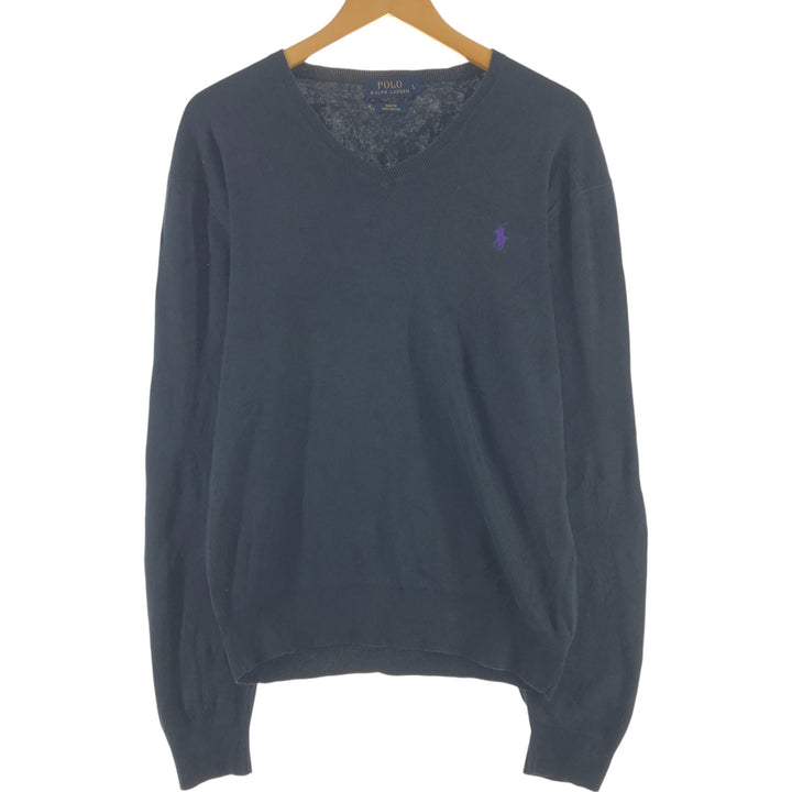 Ralph Lauren POLO RALPH LAUREN Slim Fit V-Neck Pima Cotton Knit Sweater, Men's Size L Pima Cotton black type Vintage Second Hand