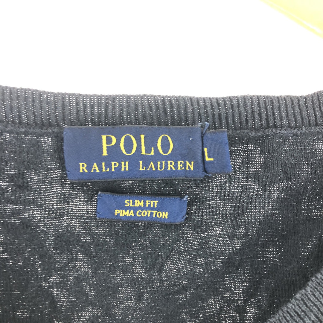 Ralph Lauren POLO RALPH LAUREN Slim Fit V-Neck Pima Cotton Knit Sweater, Men's Size L Pima Cotton black type Vintage Second Hand