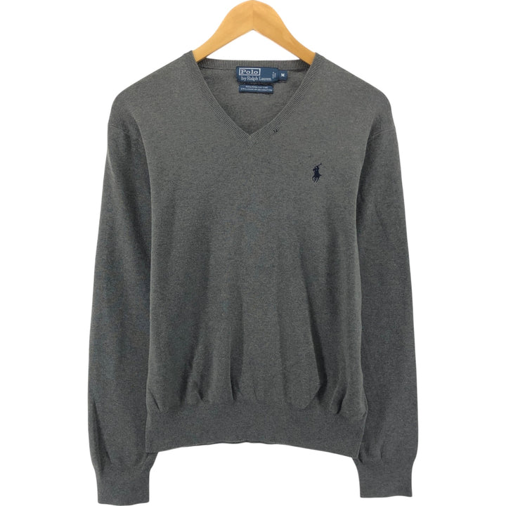 Ralph Lauren POLO by Ralph Lauren V-neck Pima cotton knit sweater, men's size M Pima Cotton gray type Vintage Second Hand