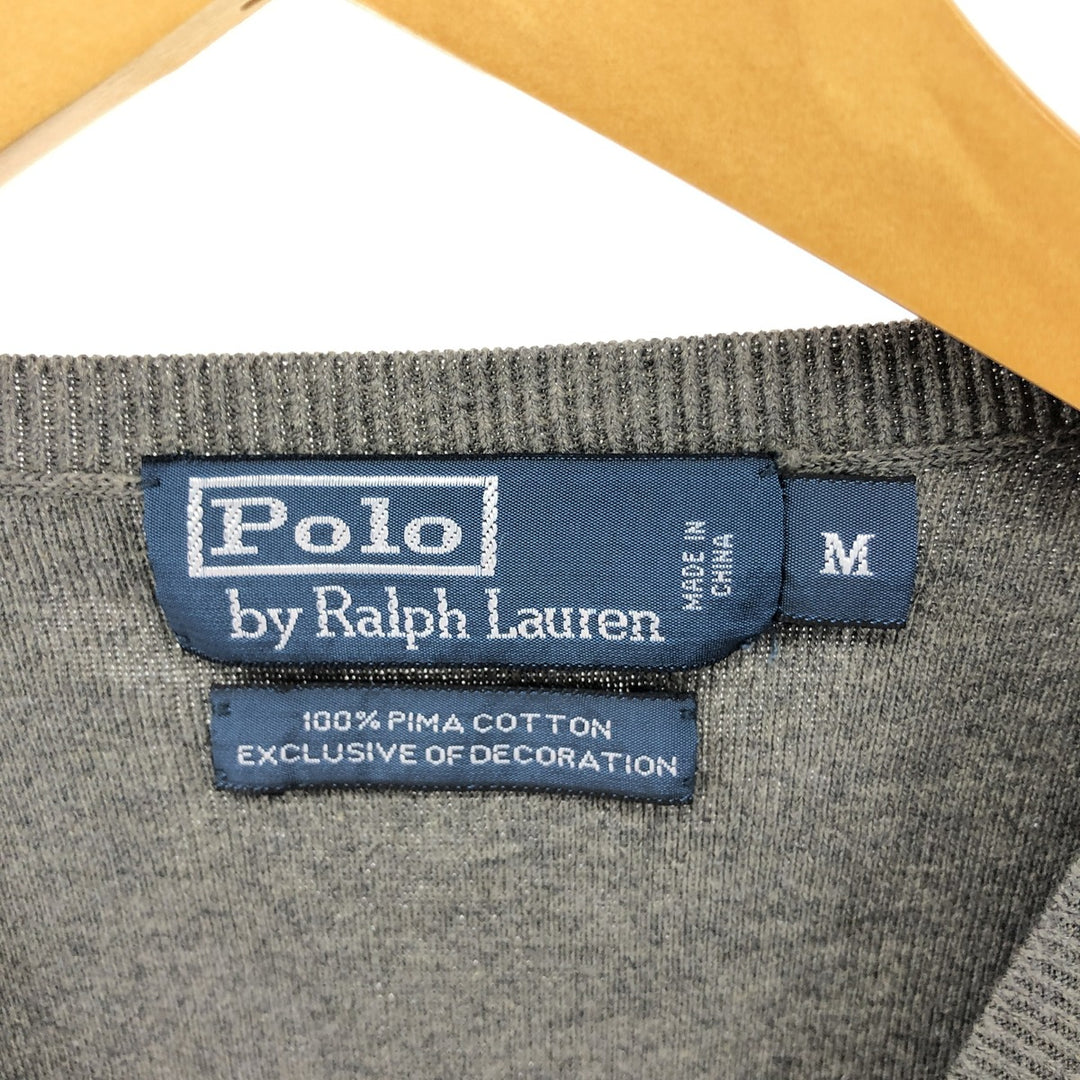 Ralph Lauren POLO by Ralph Lauren V-neck Pima cotton knit sweater, men's size M Pima Cotton gray type Vintage Second Hand