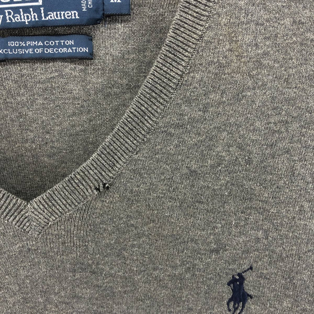 Ralph Lauren POLO by Ralph Lauren V-neck Pima cotton knit sweater, men's size M Pima Cotton gray type Vintage Second Hand