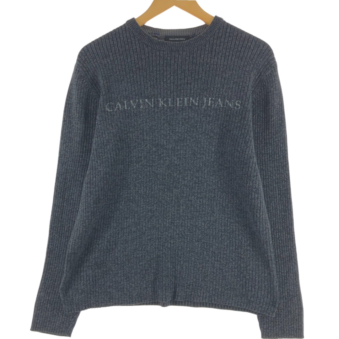 Calvin Klein Jeans Ribbed Cotton Knit Sweater, Men's Size Medium cotton gray type Vintage Second Hand