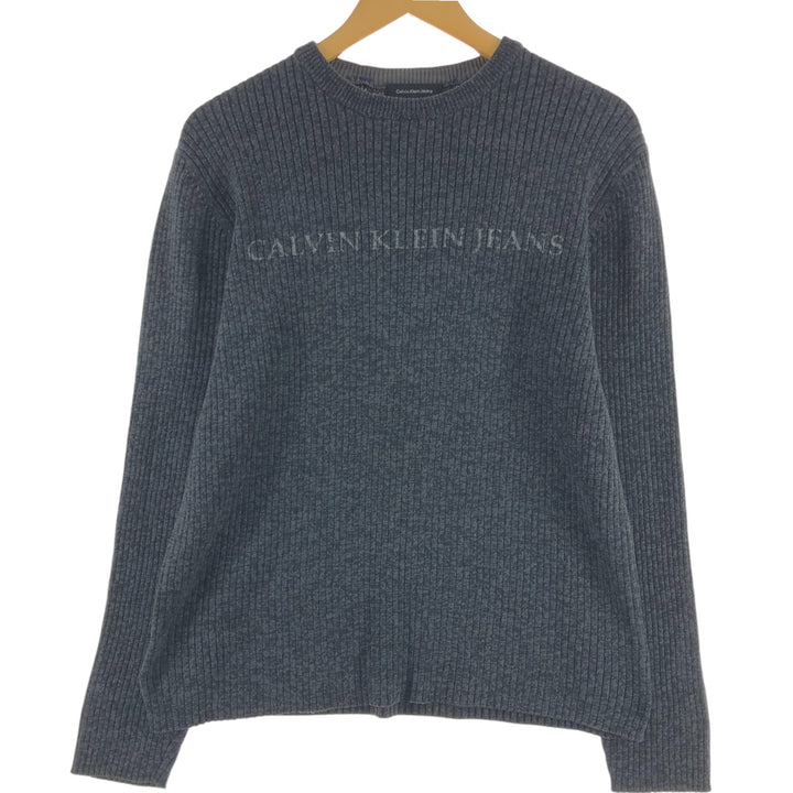 Calvin Klein Jeans Ribbed Cotton Knit Sweater, Men's Size Medium cotton gray type Vintage Second Hand