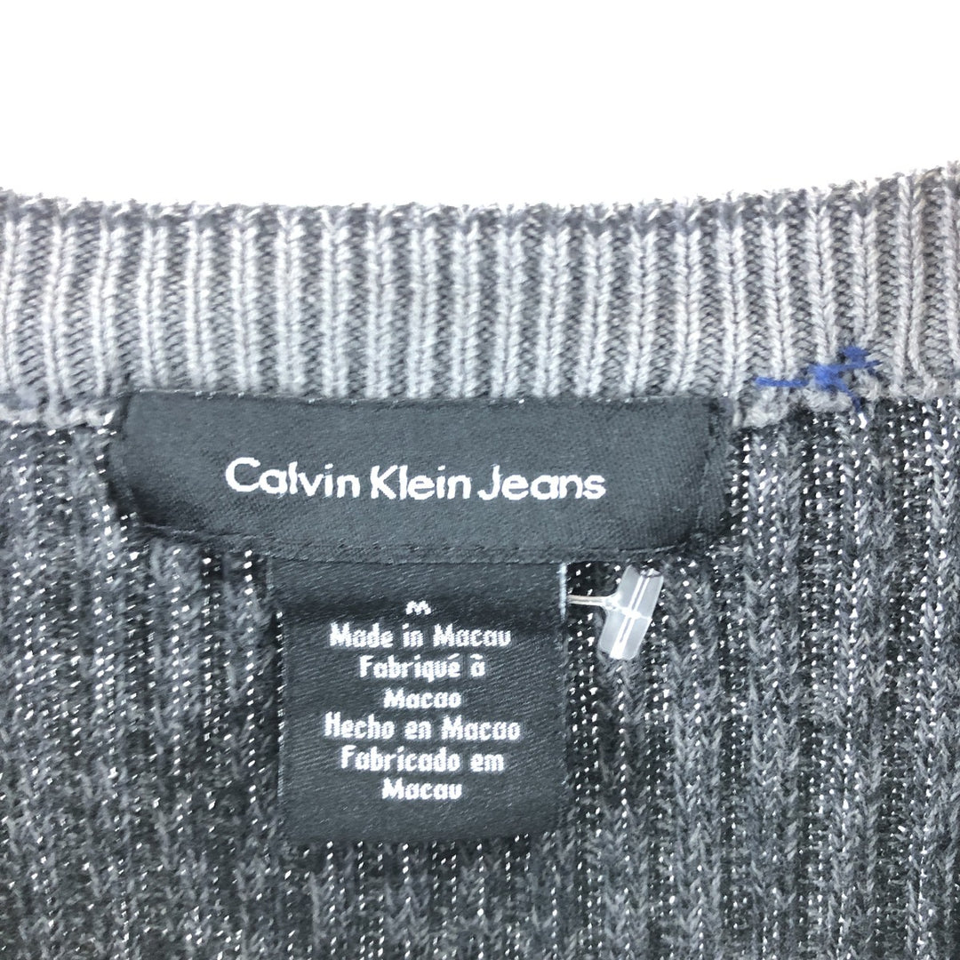 Calvin Klein Jeans Ribbed Cotton Knit Sweater, Men's Size Medium cotton gray type Vintage Second Hand