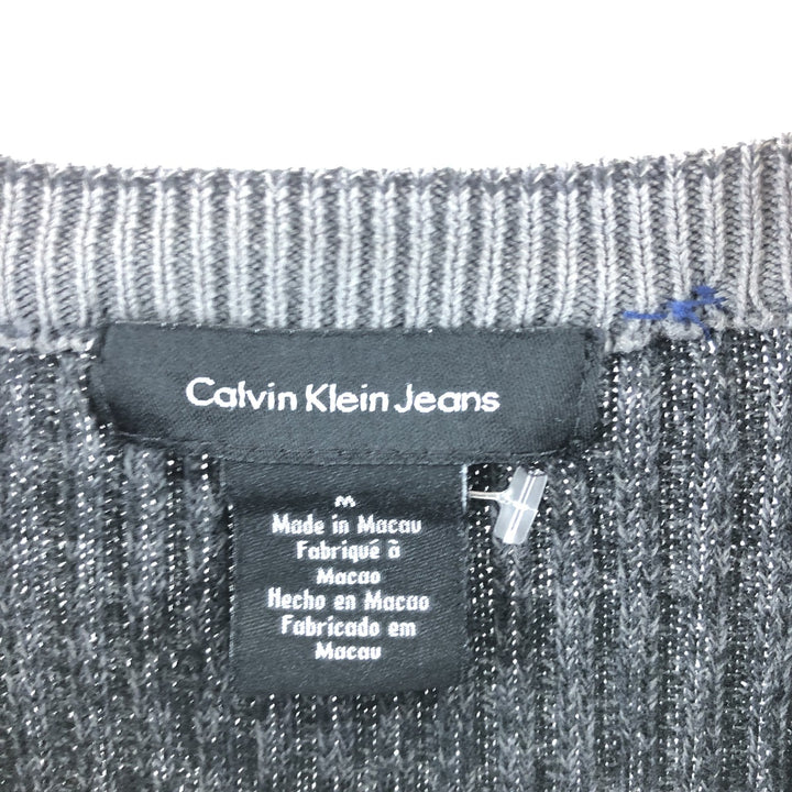 Calvin Klein Jeans Ribbed Cotton Knit Sweater, Men's Size Medium cotton gray type Vintage Second Hand