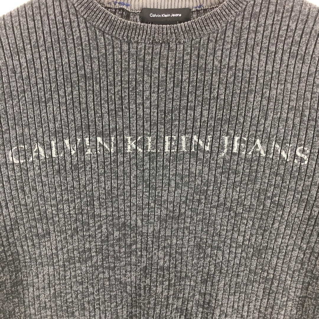 Calvin Klein Jeans Ribbed Cotton Knit Sweater, Men's Size Medium cotton gray type Vintage Second Hand