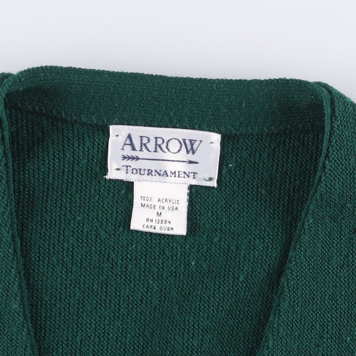 Vintage 1980'S Arrow Tournament acrylic knit cardigan, made in the USA, size M, men's. acrylic green type Vintage Second Hand