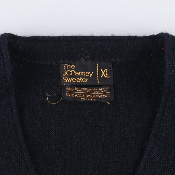 70'S JCPenney acrylic knit cardigan, men's XL size, vintage Oron Acrylic black type Vintage Second Hand