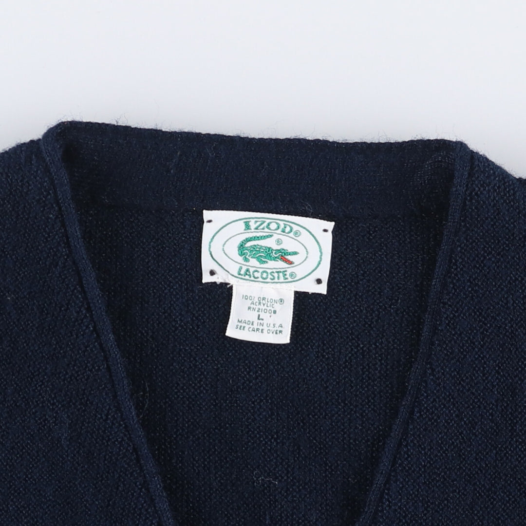 Vintage 1970'S Lacoste IZOD cotton knit cardigan, made in the USA, size L, men's Oron Acrylic navy blue type Vintage Second Hand