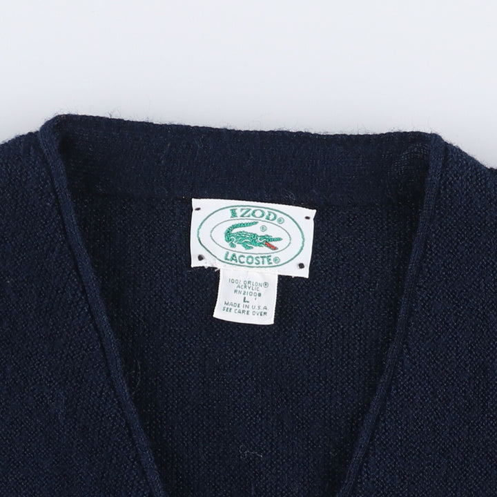 Vintage 1970'S Lacoste IZOD cotton knit cardigan, made in the USA, size L, men's Oron Acrylic navy blue type Vintage Second Hand