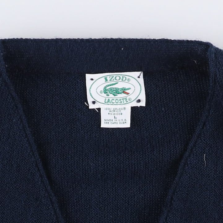 Vintage 1970'S Lacoste IZOD cotton knit cardigan, made in the USA, size L, men's Oron Acrylic navy blue type Vintage Second Hand