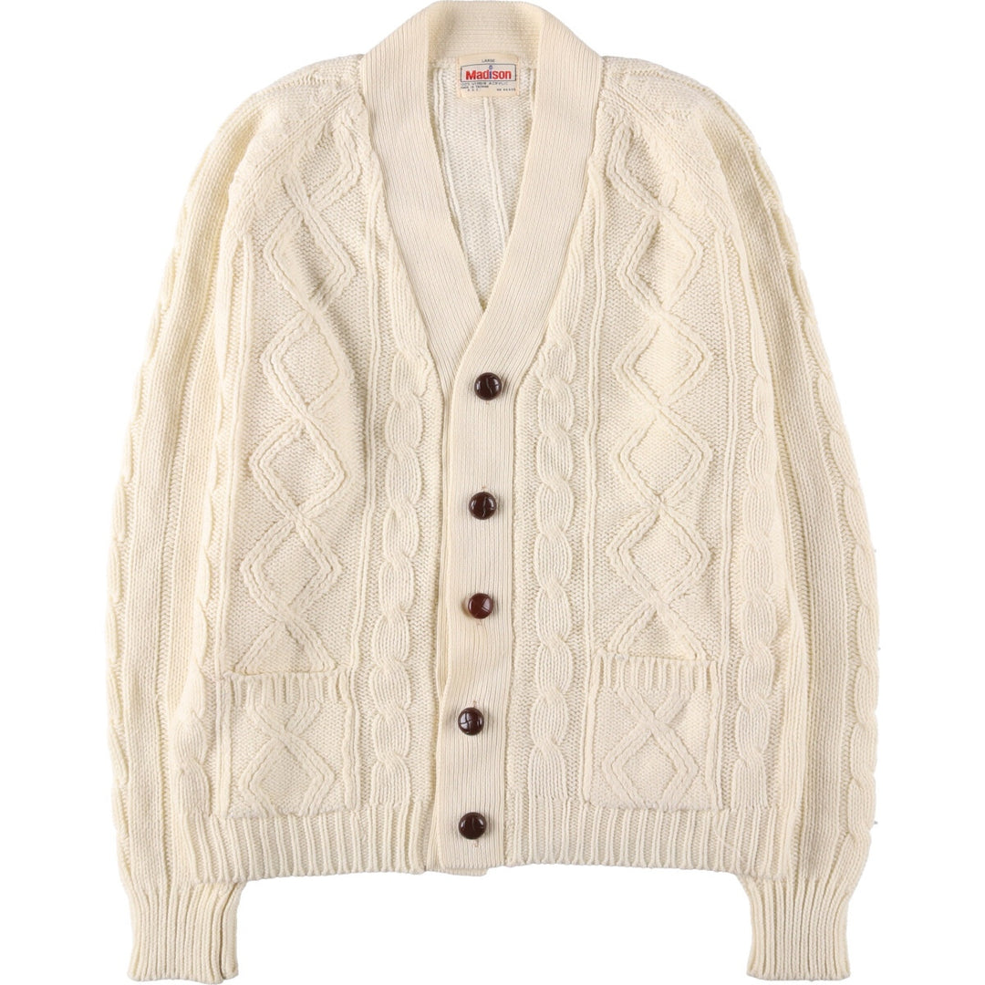 Madison Cable Knit Acrylic Cardigan, Men's Size L acrylic ivory Vintage Second Hand