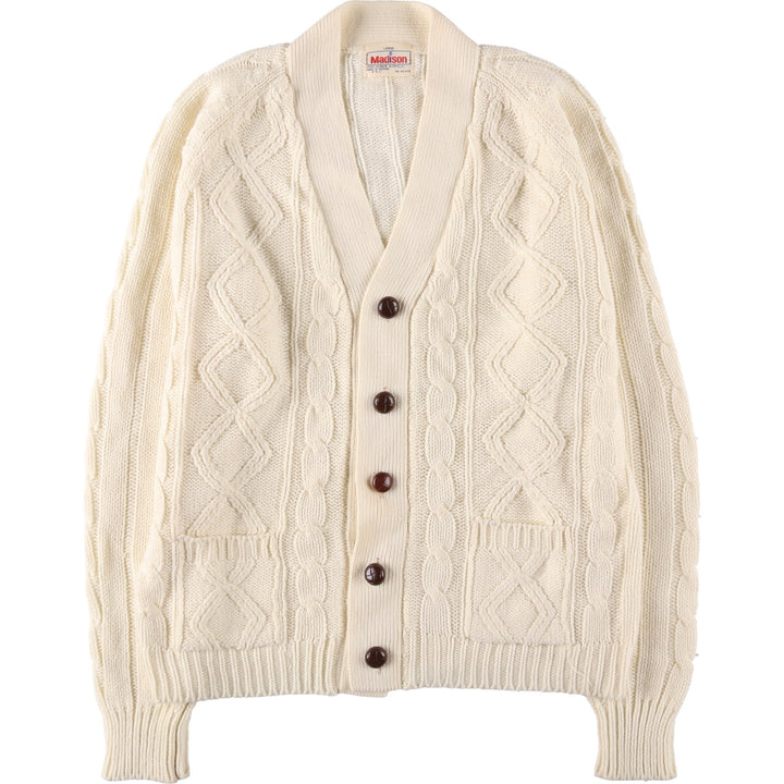 Madison Cable Knit Acrylic Cardigan, Men's Size L acrylic ivory Vintage Second Hand