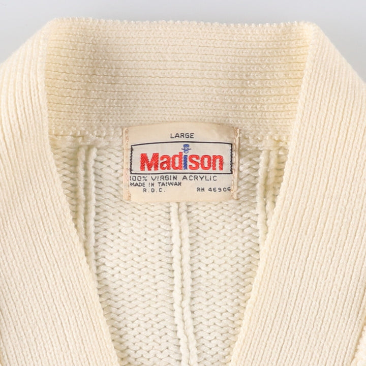 Madison Cable Knit Acrylic Cardigan, Men's Size L acrylic ivory Vintage Second Hand