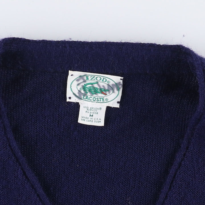 Vintage 80s-90'S Lacoste IZOD acrylic knit cardigan, made in the USA, size M, men's Oron Acrylic navy blue type Vintage Second Hand