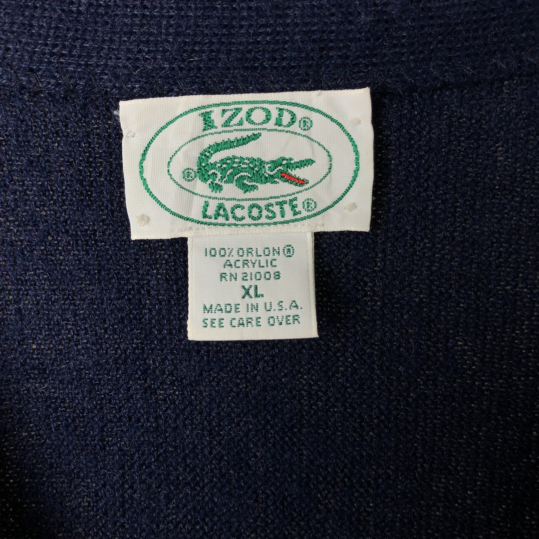 80s-90'S Lacoste IZOD Acrylic Knit Cardigan Made in USA Men's XL Vintage Oron Acrylic navy blue type Vintage Second Hand