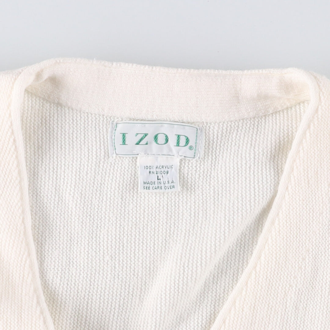 Vintage 90'S IZOD acrylic knit cardigan, made in the USA, size L, men's acrylic white type Vintage Second Hand