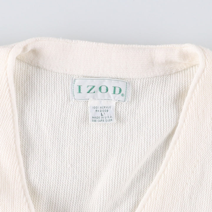 Vintage 90'S IZOD acrylic knit cardigan, made in the USA, size L, men's acrylic white type Vintage Second Hand