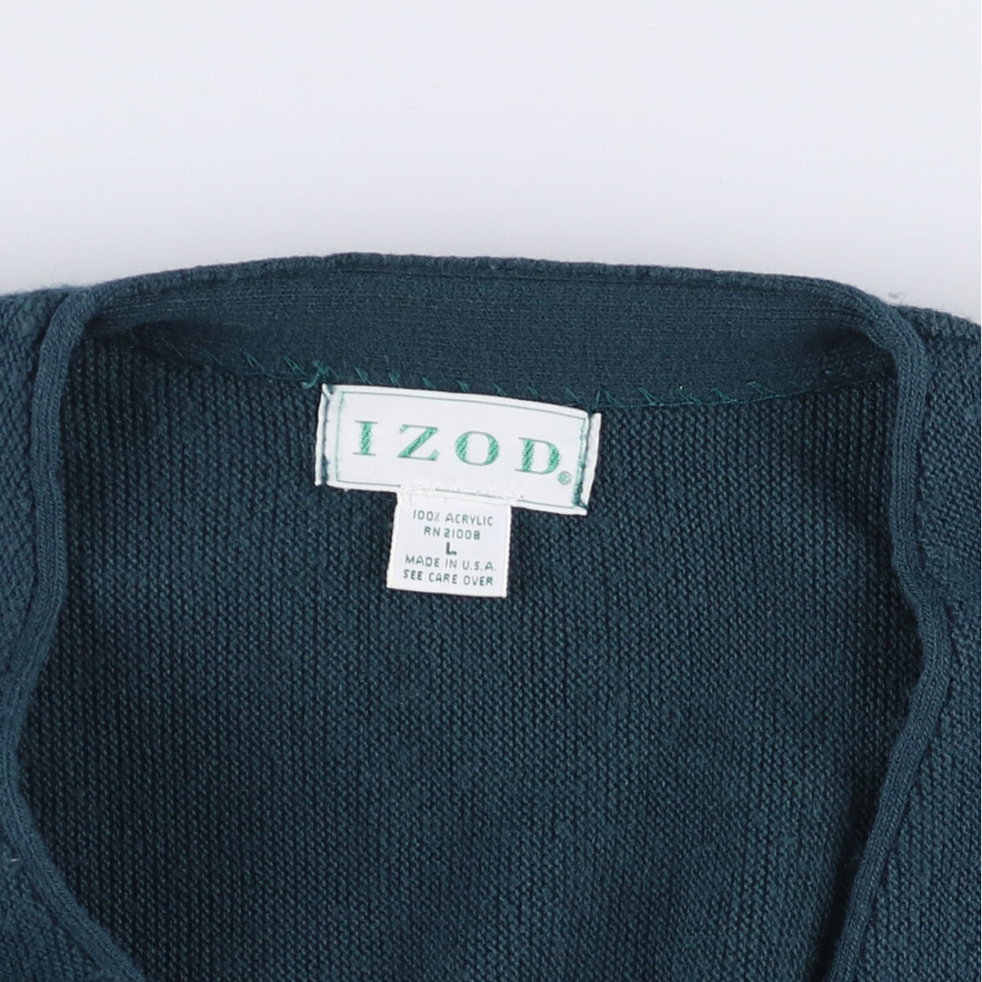 Vintage 90'S IZOD acrylic knit cardigan, made in the USA, size L, men's acrylic Green type dark green Vintage Second Hand