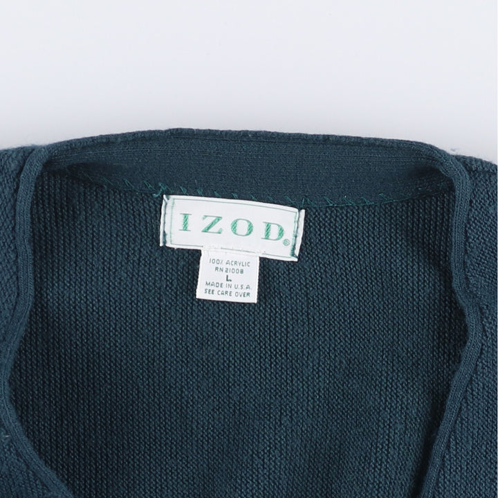 Vintage 90'S IZOD acrylic knit cardigan, made in the USA, size L, men's acrylic Green type dark green Vintage Second Hand