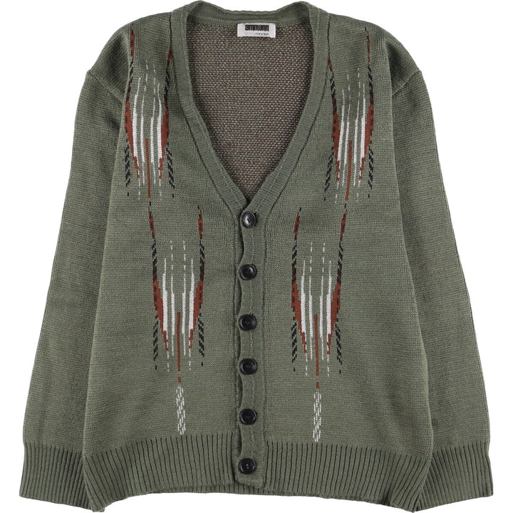 ammann all-over print knit cardigan, men's size M unclear green type Vintage Second Hand