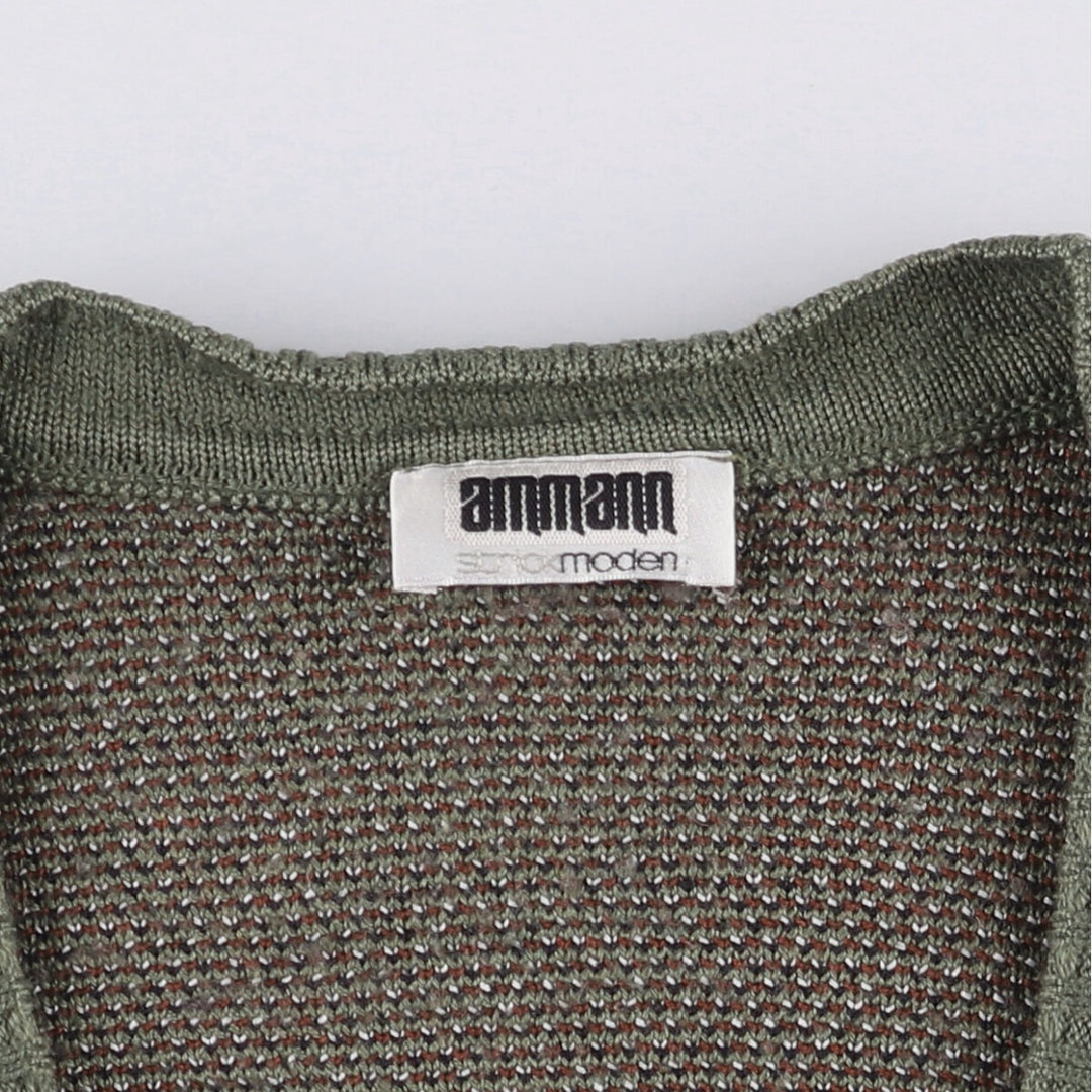 ammann all-over print knit cardigan, men's size M unclear green type Vintage Second Hand