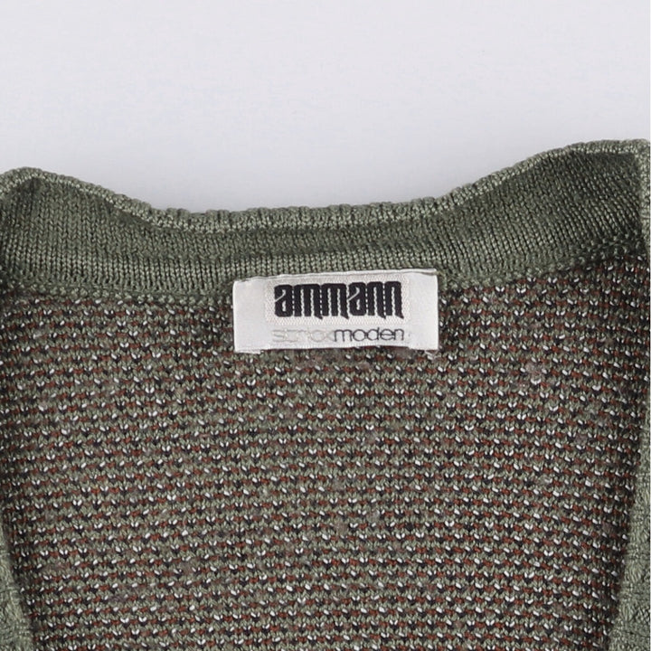 ammann all-over print knit cardigan, men's size M unclear green type Vintage Second Hand