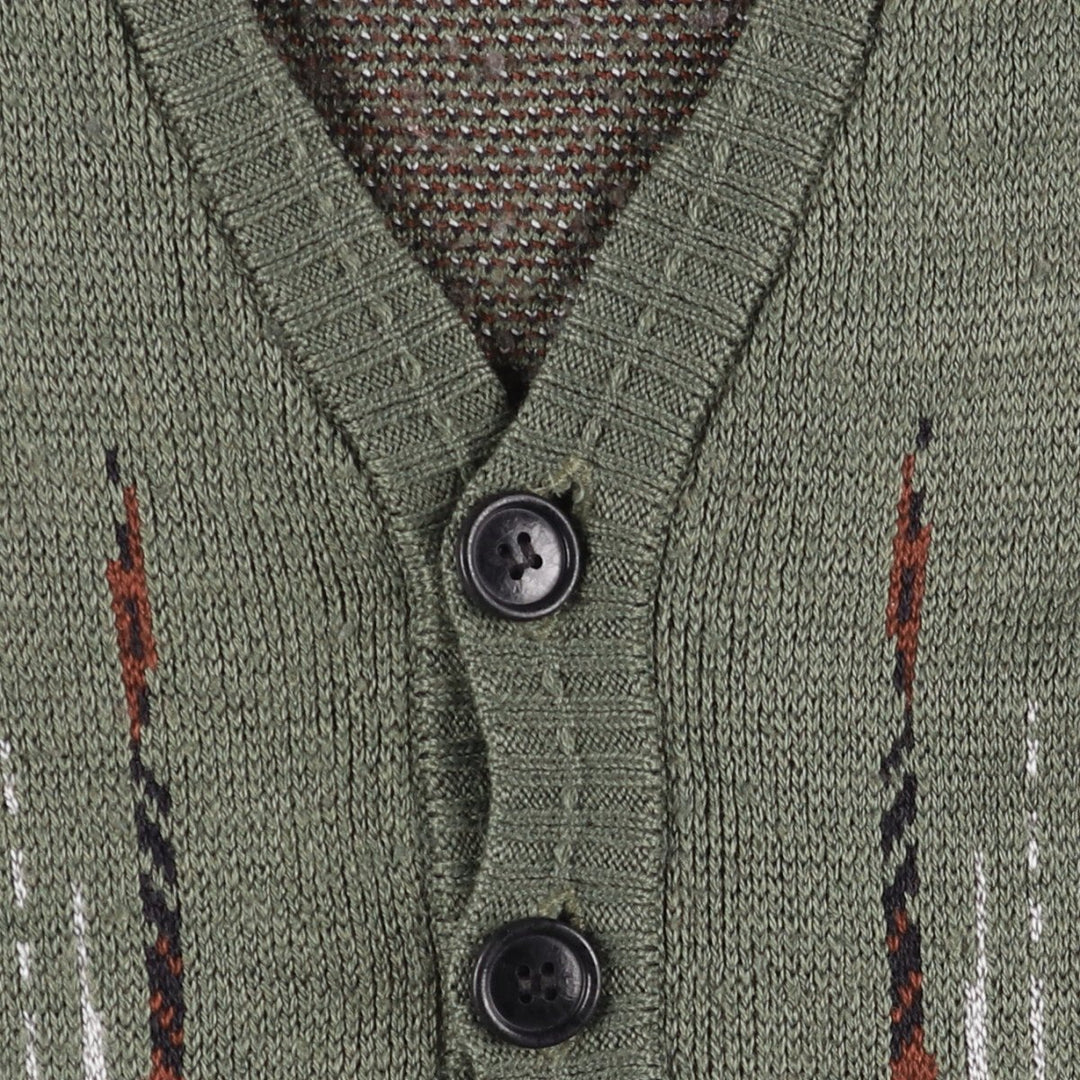 ammann all-over print knit cardigan, men's size M unclear green type Vintage Second Hand