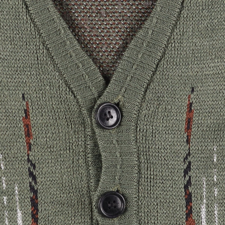 ammann all-over print knit cardigan, men's size M unclear green type Vintage Second Hand
