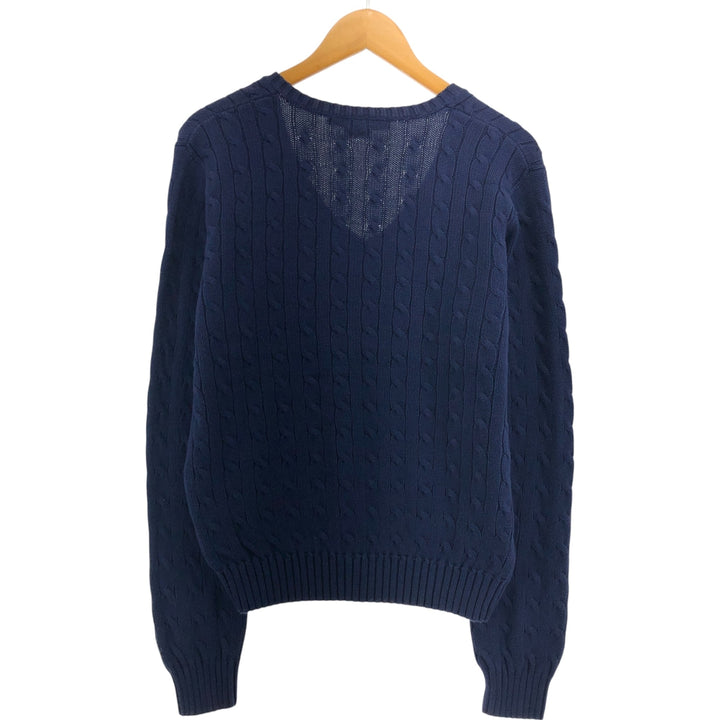 Ralph Lauren RALPH LAUREN SPORT Cable knit V-neck cotton knit sweater Women's XL size cotton navy blue type Vintage Second Hand