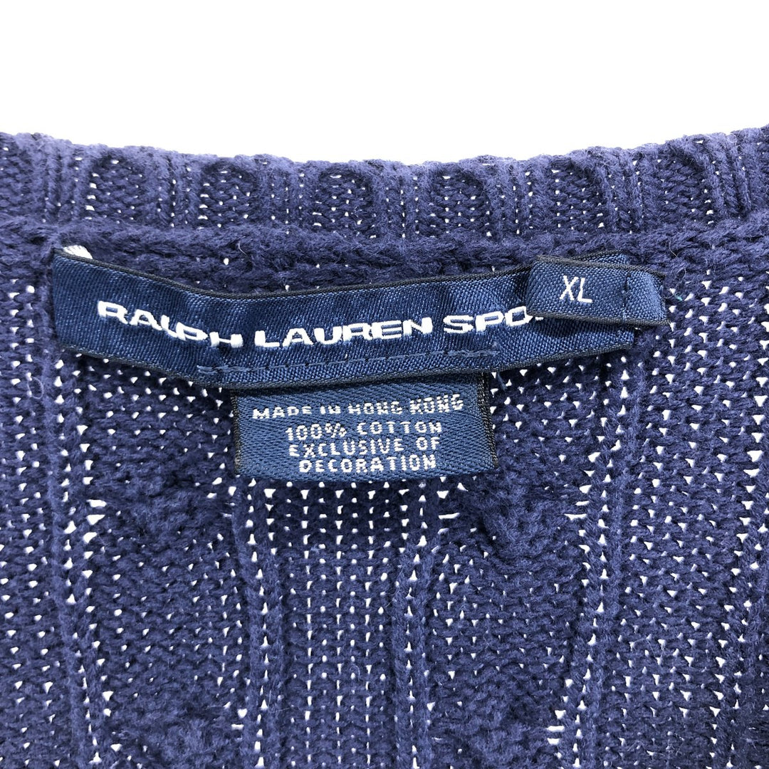 Ralph Lauren RALPH LAUREN SPORT Cable knit V-neck cotton knit sweater Women's XL size cotton navy blue type Vintage Second Hand